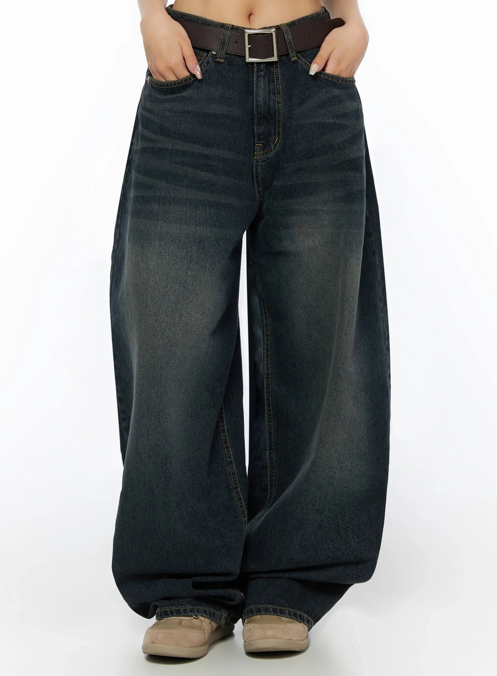 Jan Back Pocket Washed Wide Jeans IL515
