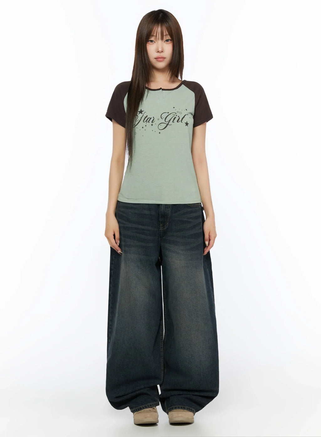 Jan Back Pocket Washed Wide Jeans IL515
