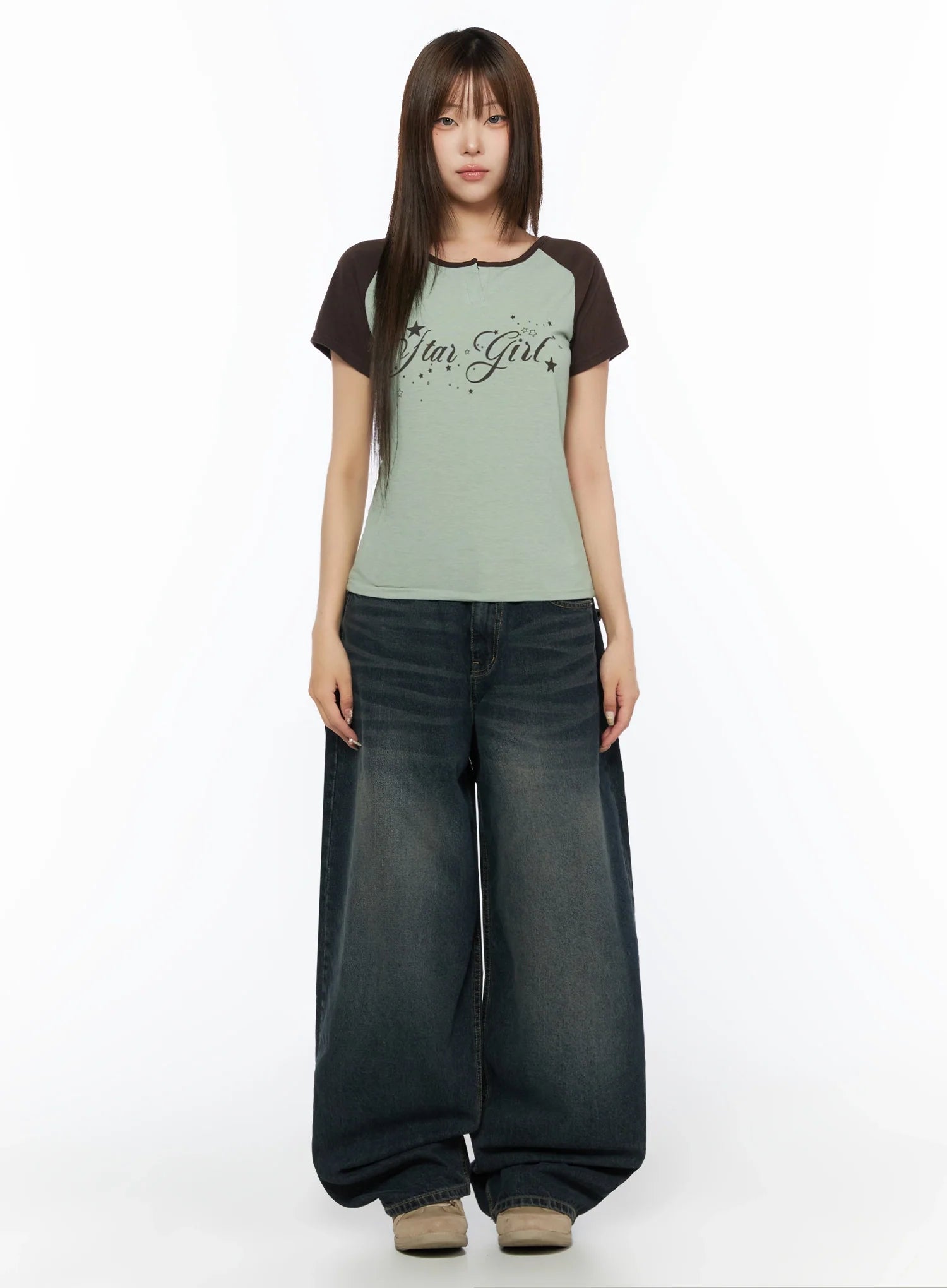 Jan Back Pocket Washed Wide Jeans IL515