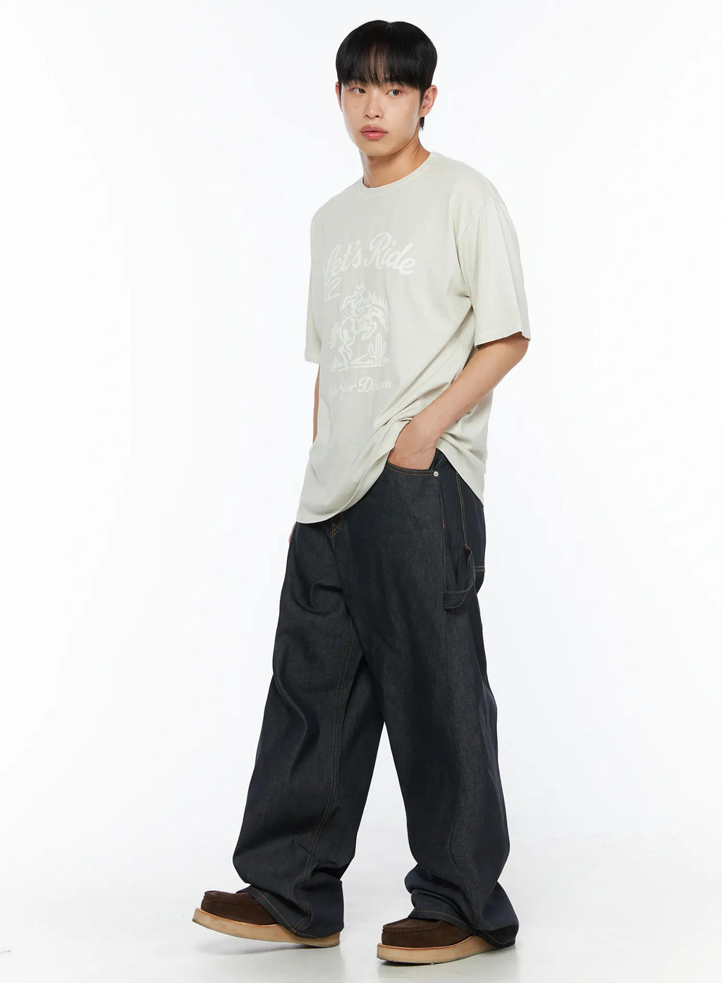 Men's Washed Wide Leg Jeans IL510