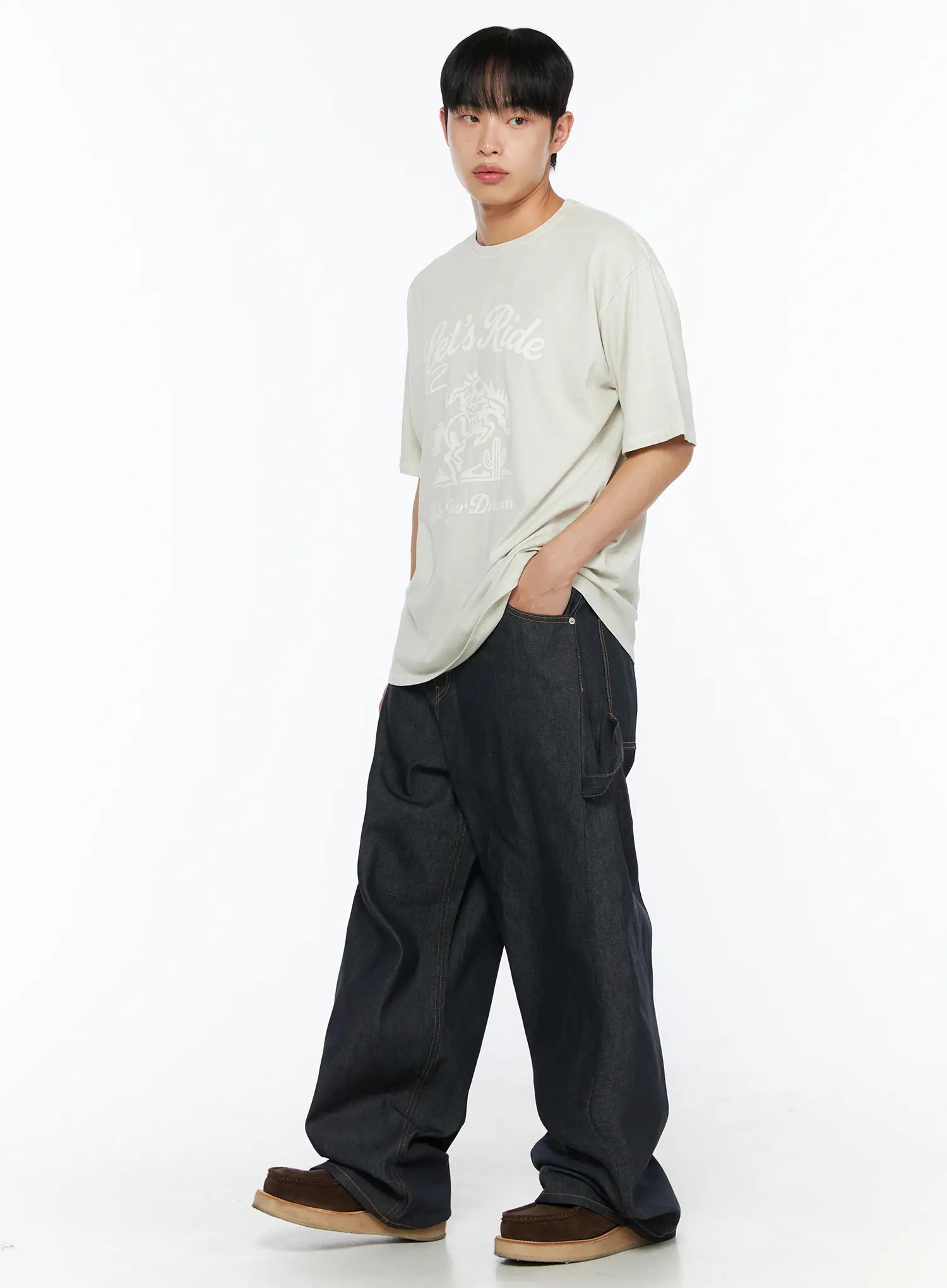 Men's Washed Wide Leg Jeans IL510