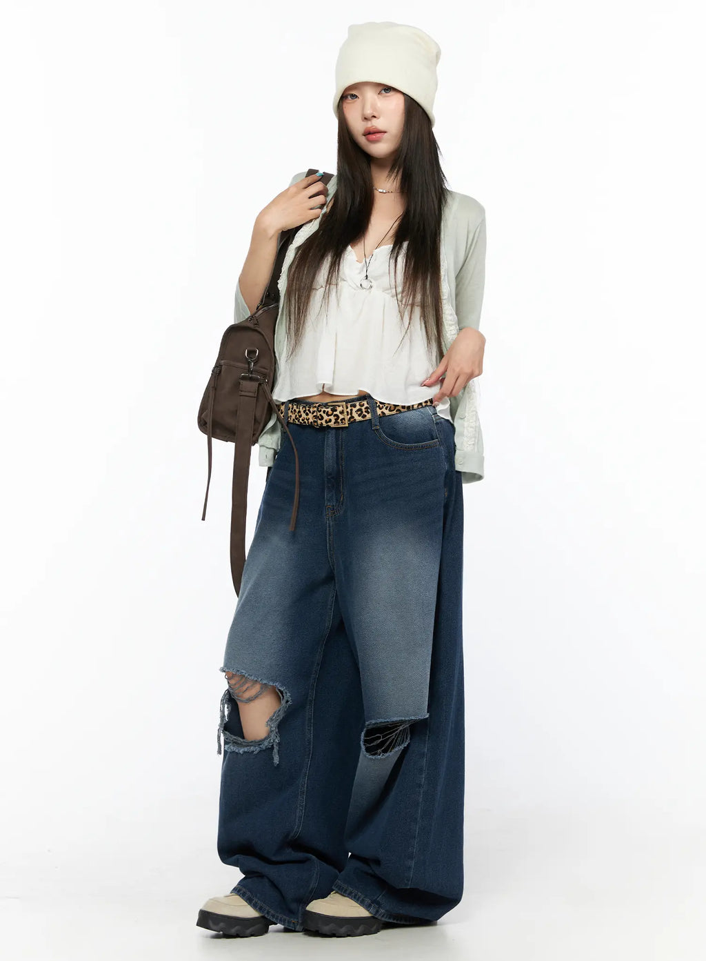Zovie Distressed Washed Wide Leg Jeans CL514