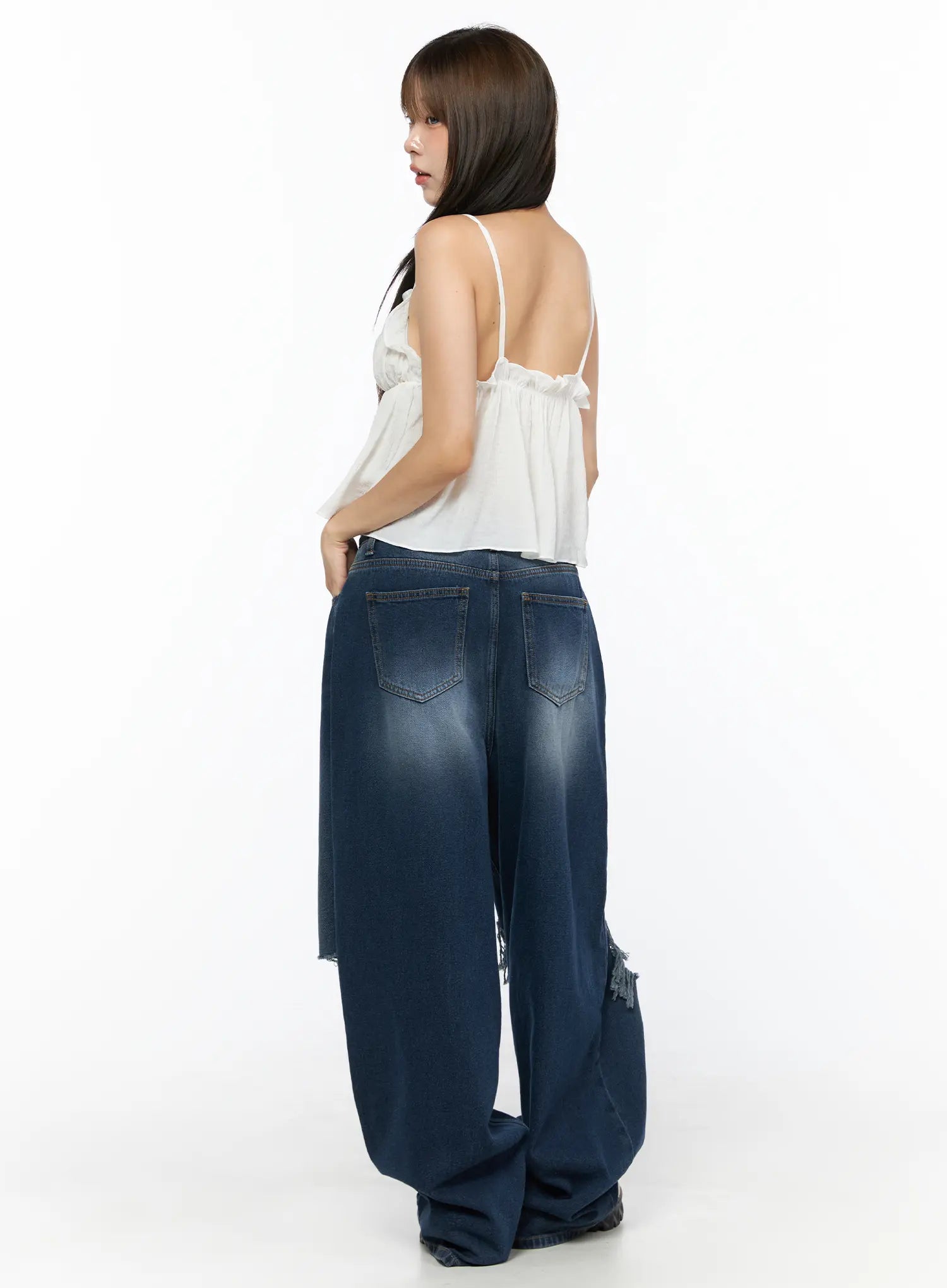 Zovie Distressed Washed Wide Leg Jeans CL514