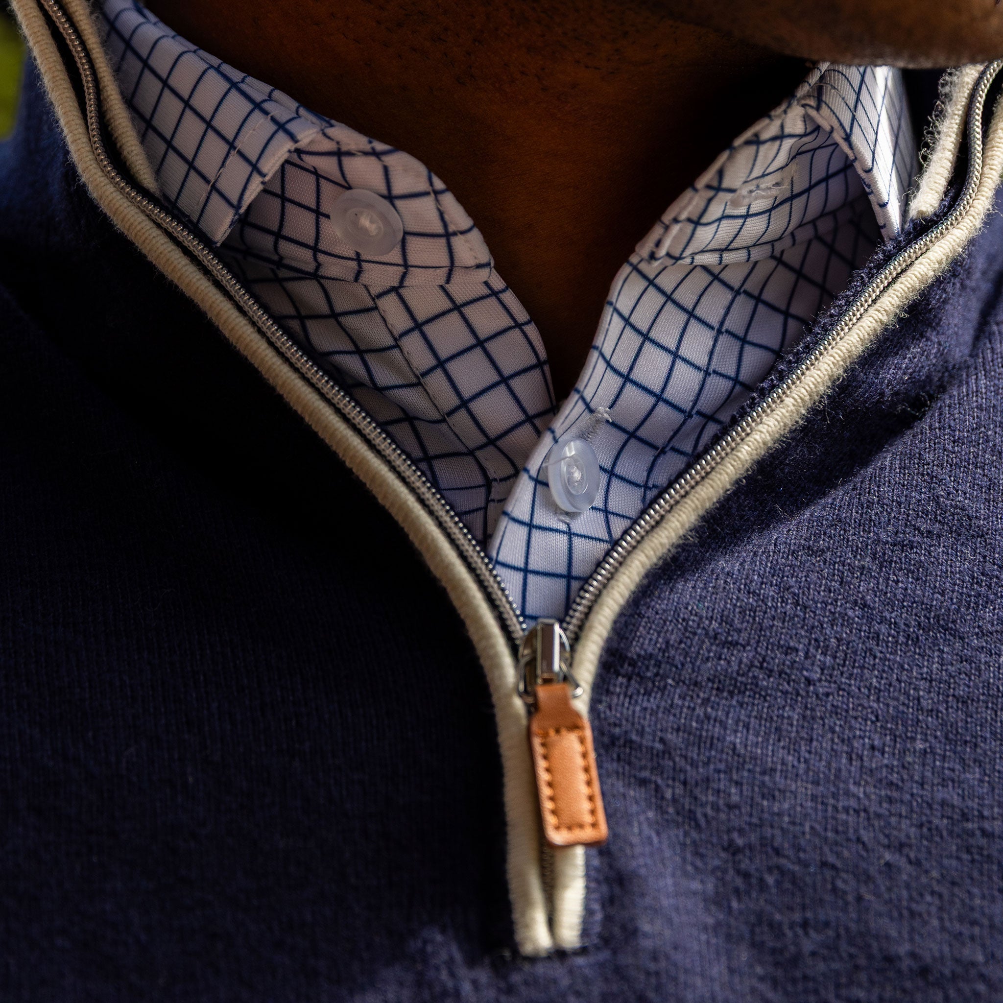 Semi-Spread Collar Polo Thin Navy Check