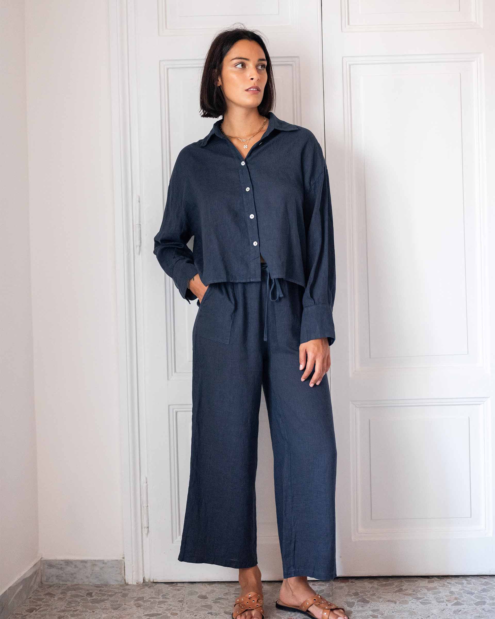 Hermosa Linen Boxy Button Up