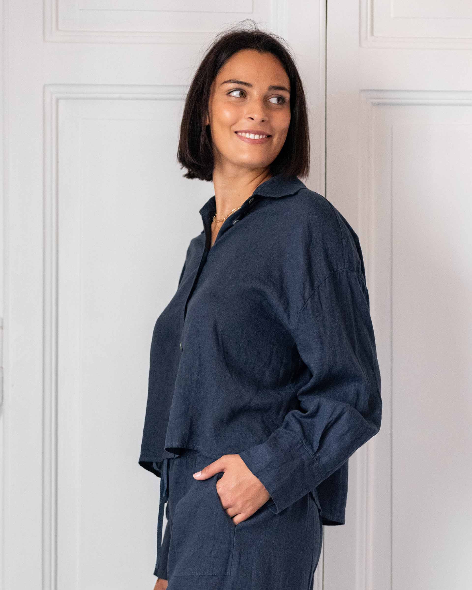 Hermosa Linen Boxy Button Up