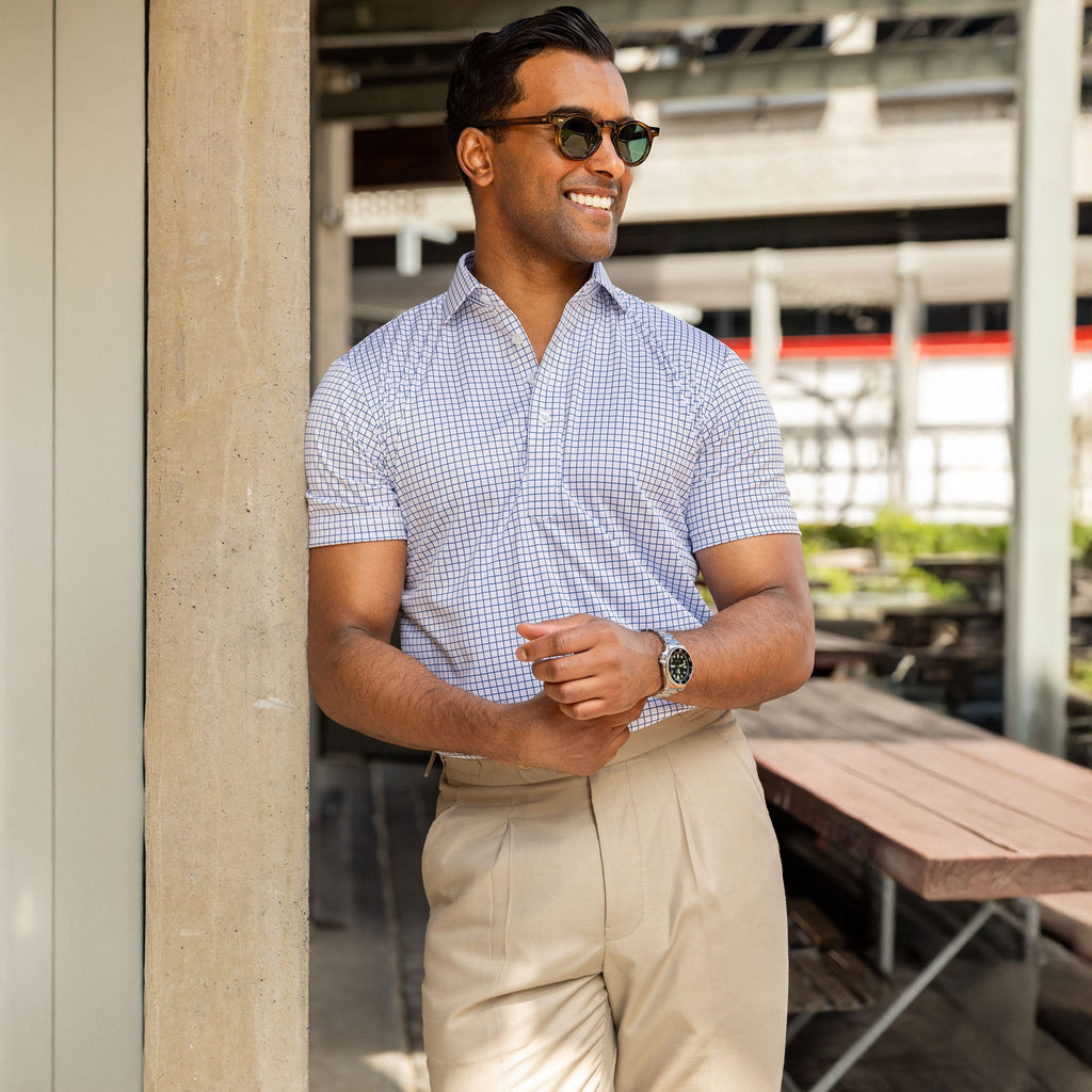 Semi-Spread Collar Polo Thin Navy Check