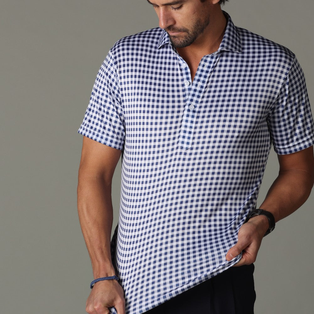 Semi-Spread Collar Polo Navy Gingham Original