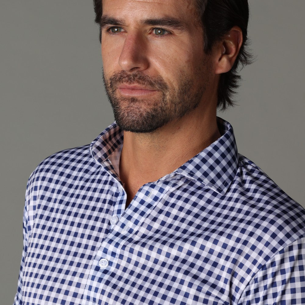 Semi-Spread Collar Polo Navy Gingham Original