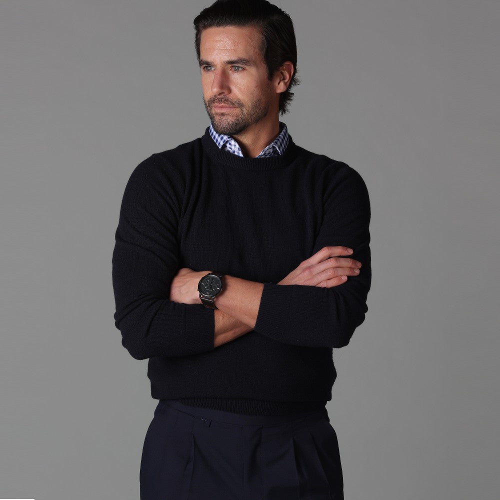 Semi-Spread Collar Polo Navy Gingham Original