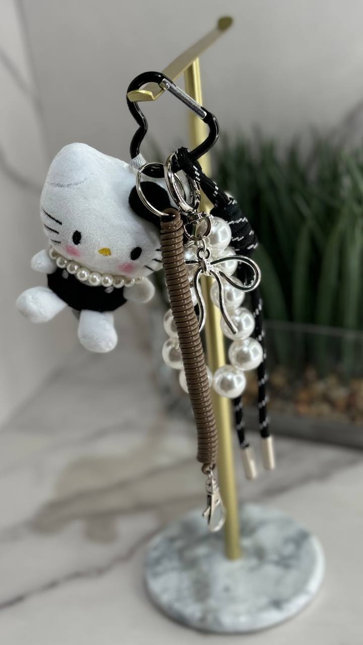 A fluffy Hello Kitty bag charm