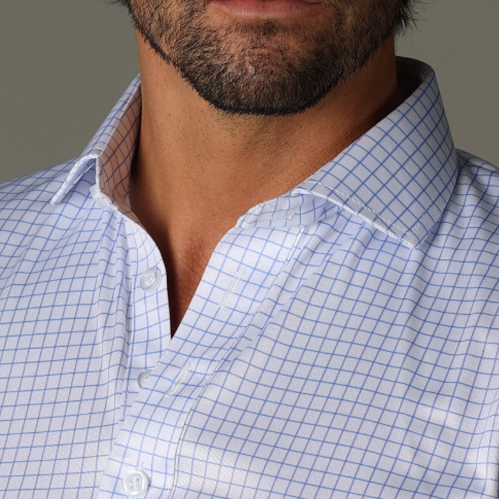 Semi-Spread Collar Polo Thin Blue Check Original