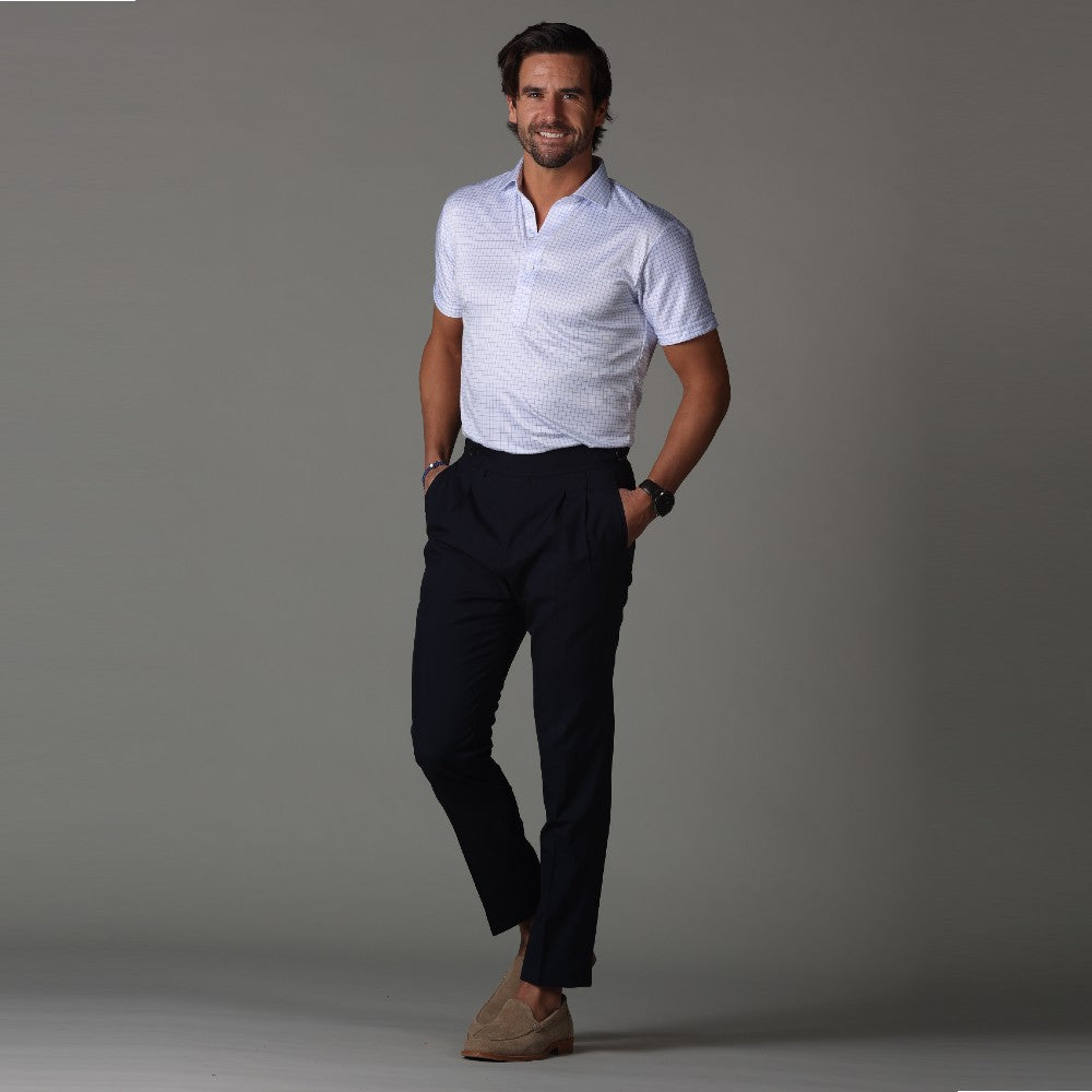 Semi-Spread Collar Polo Thin Blue Check Original