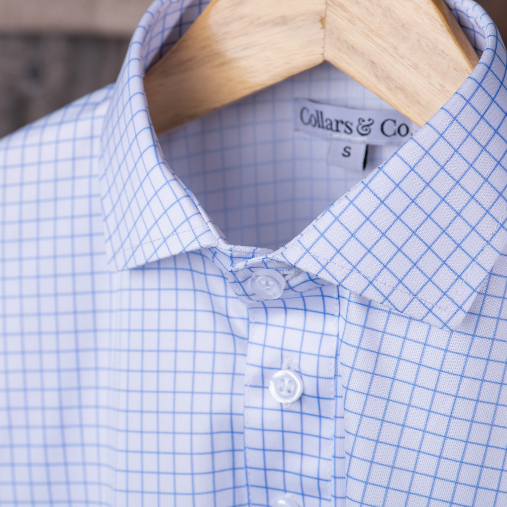Semi-Spread Collar Polo Thin Blue Check Original
