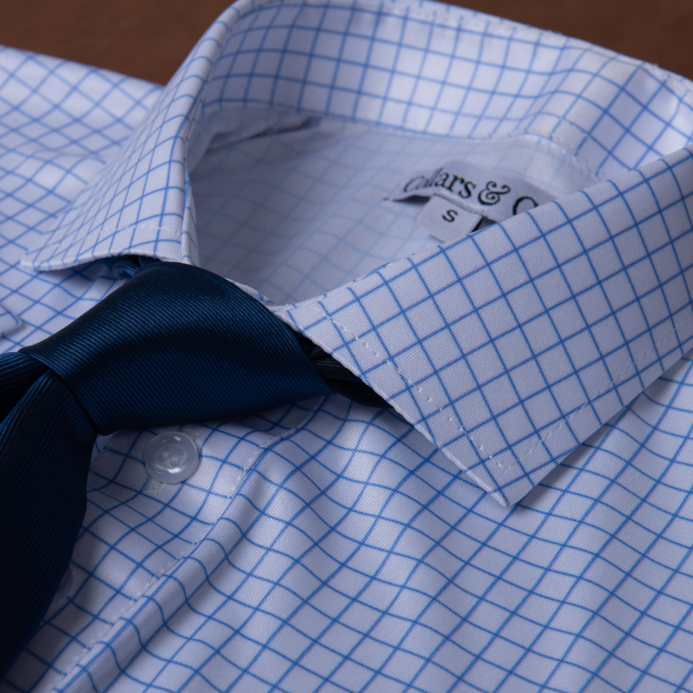 Semi-Spread Collar Polo Thin Blue Check Original