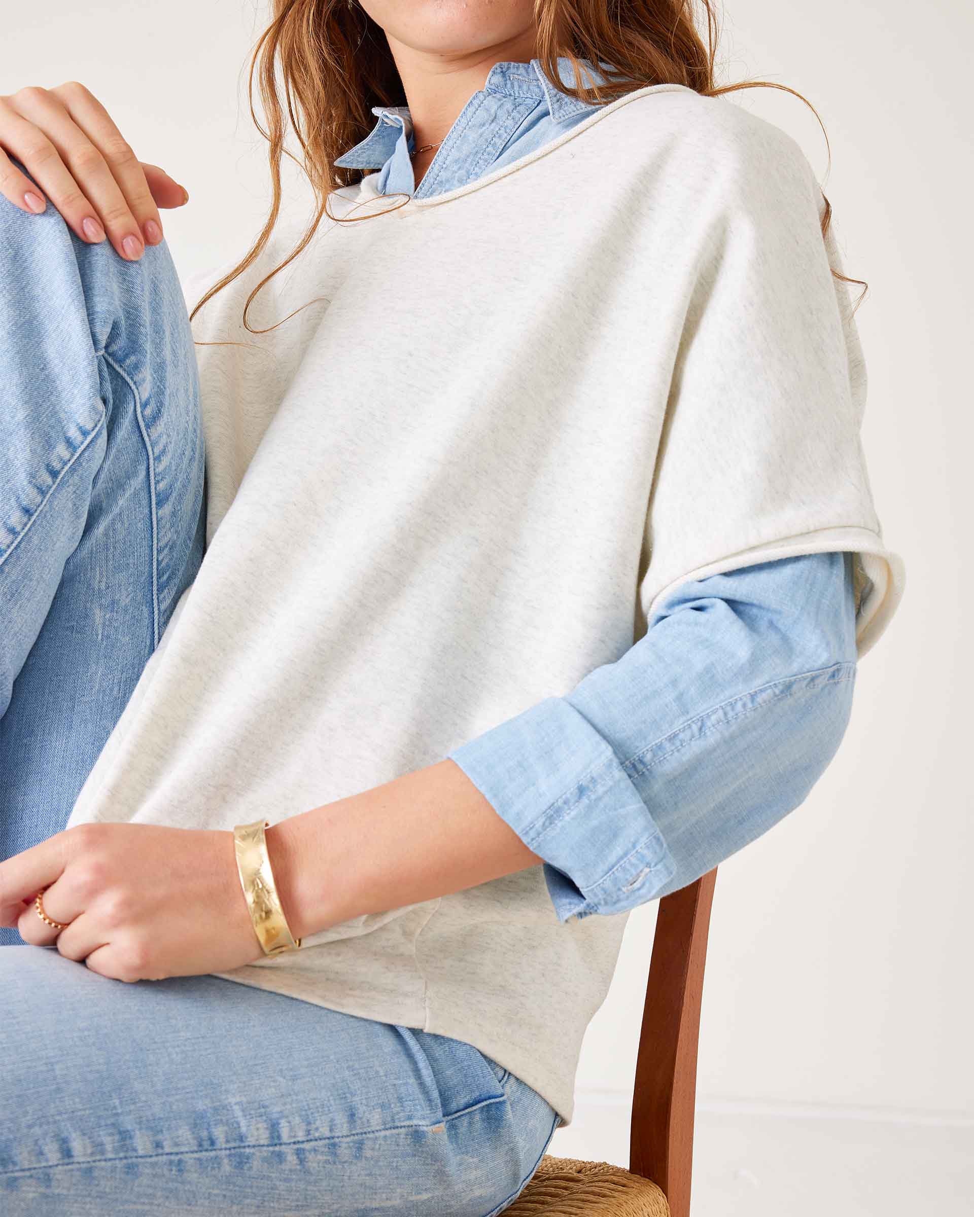 Frenchie Raw Edge V-Neck Sweatshirt