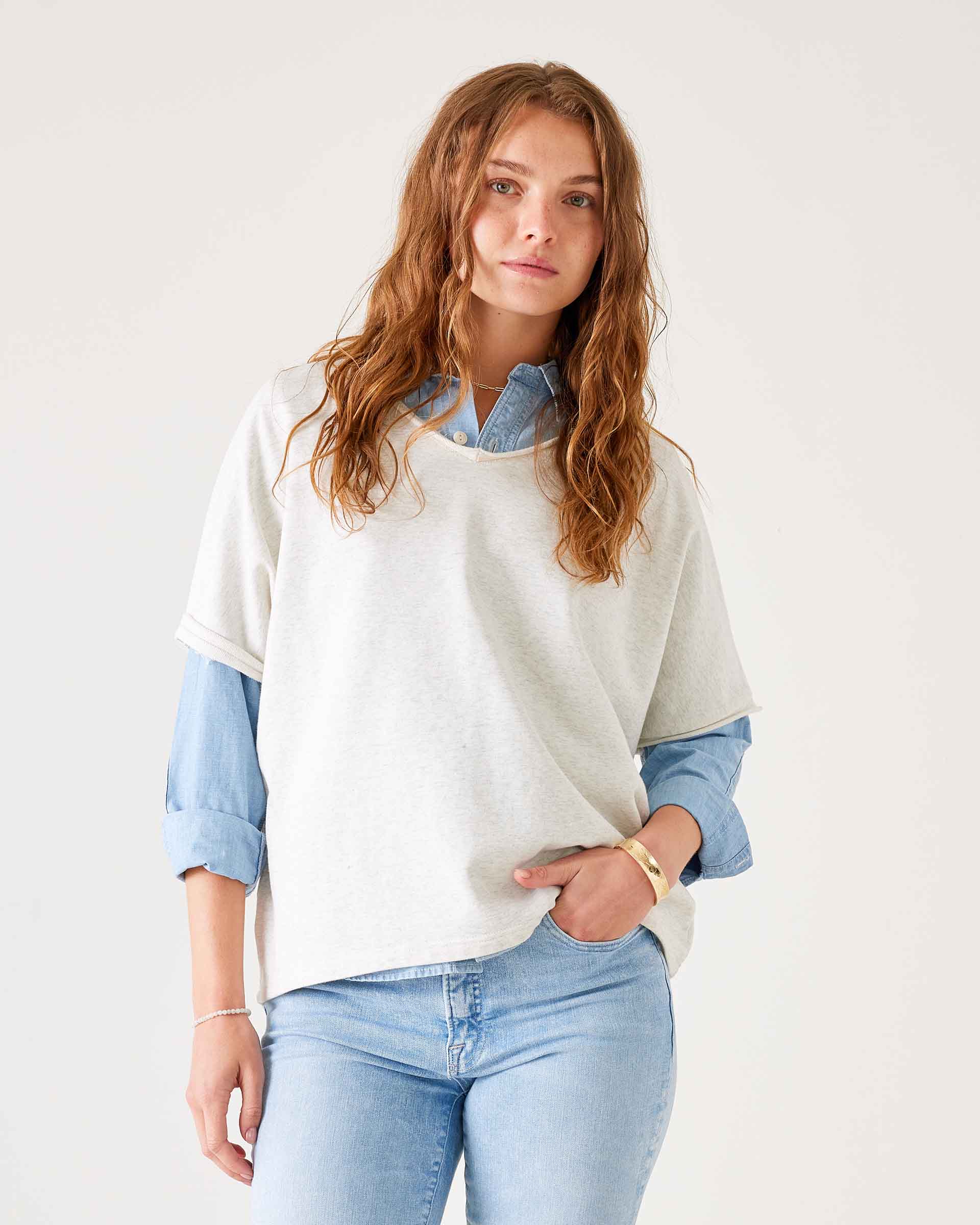Frenchie Raw Edge V-Neck Sweatshirt