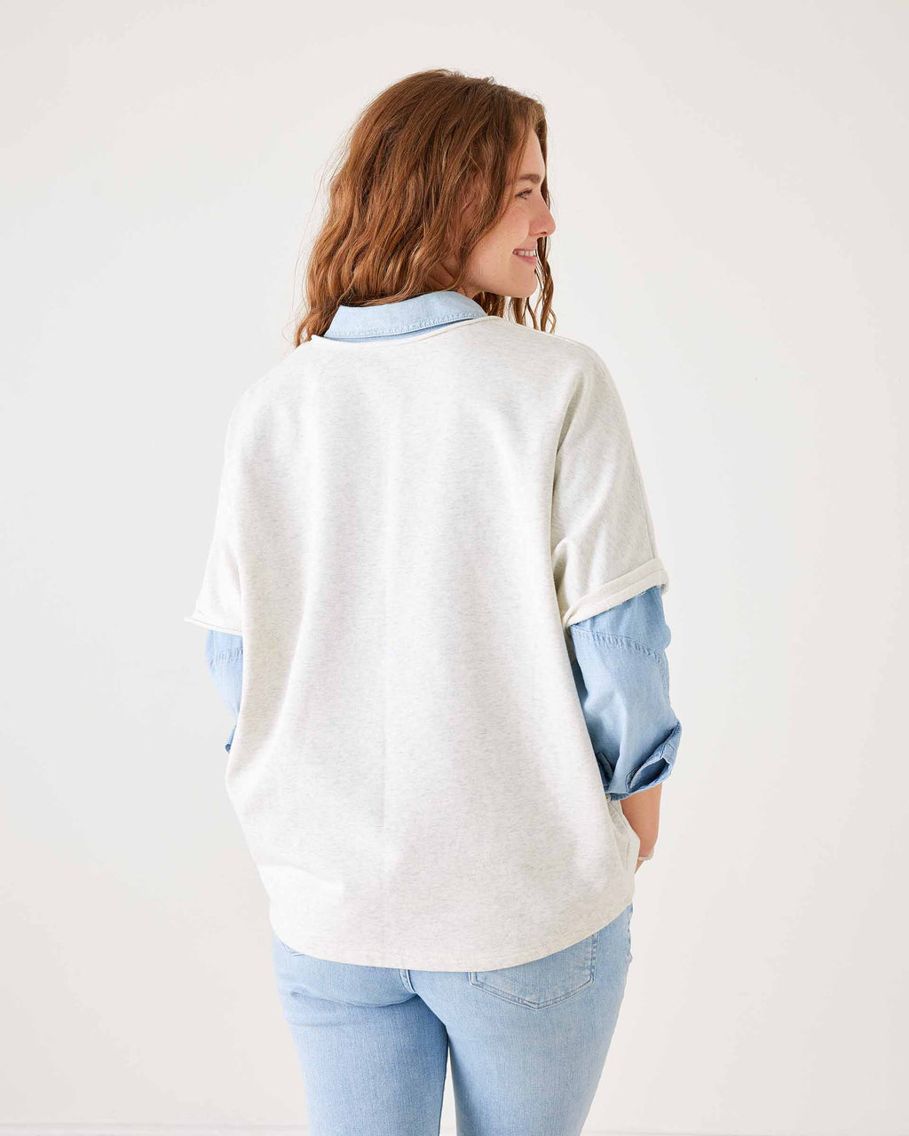 Frenchie Raw Edge V-Neck Sweatshirt