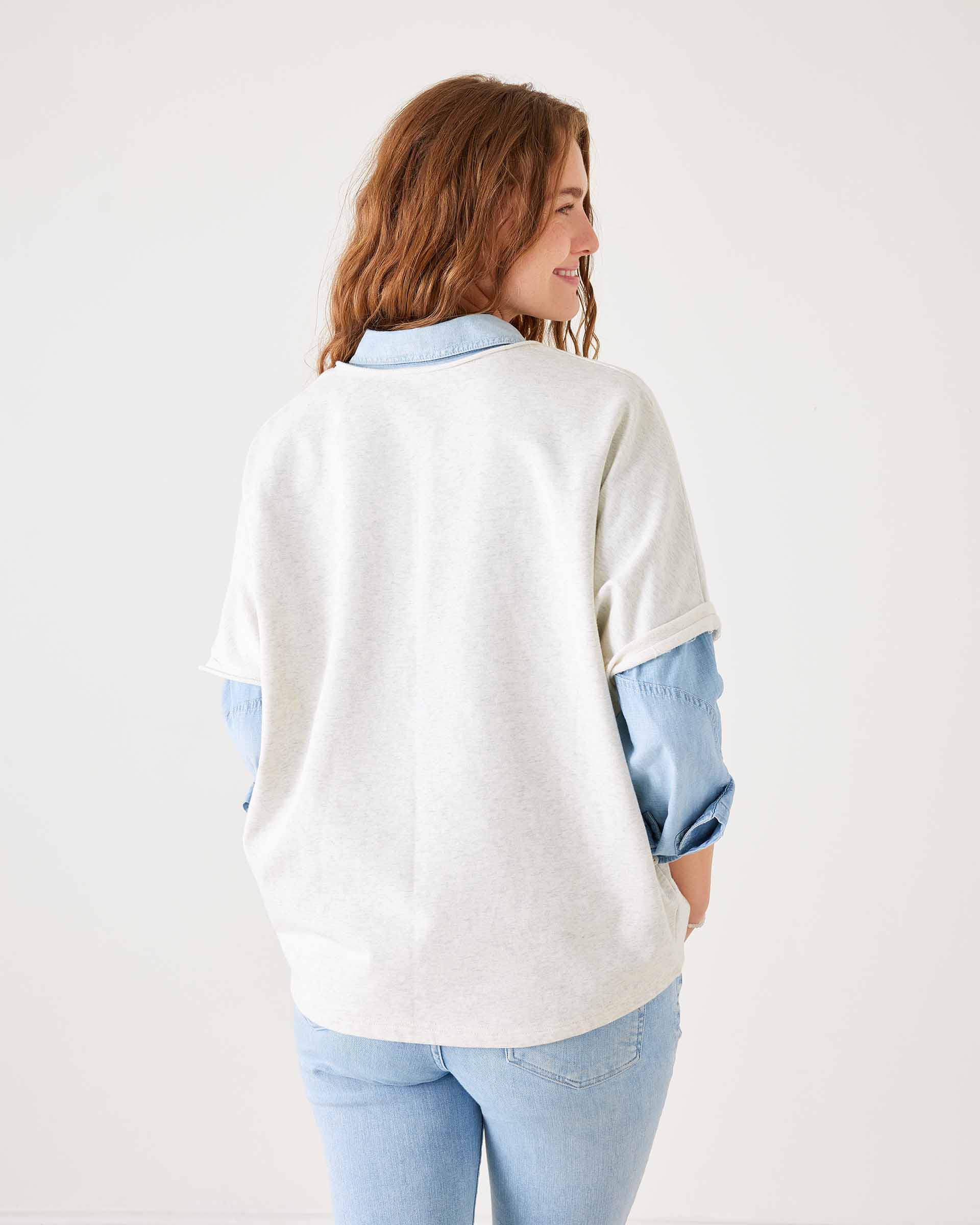 Frenchie Raw Edge V-Neck Sweatshirt