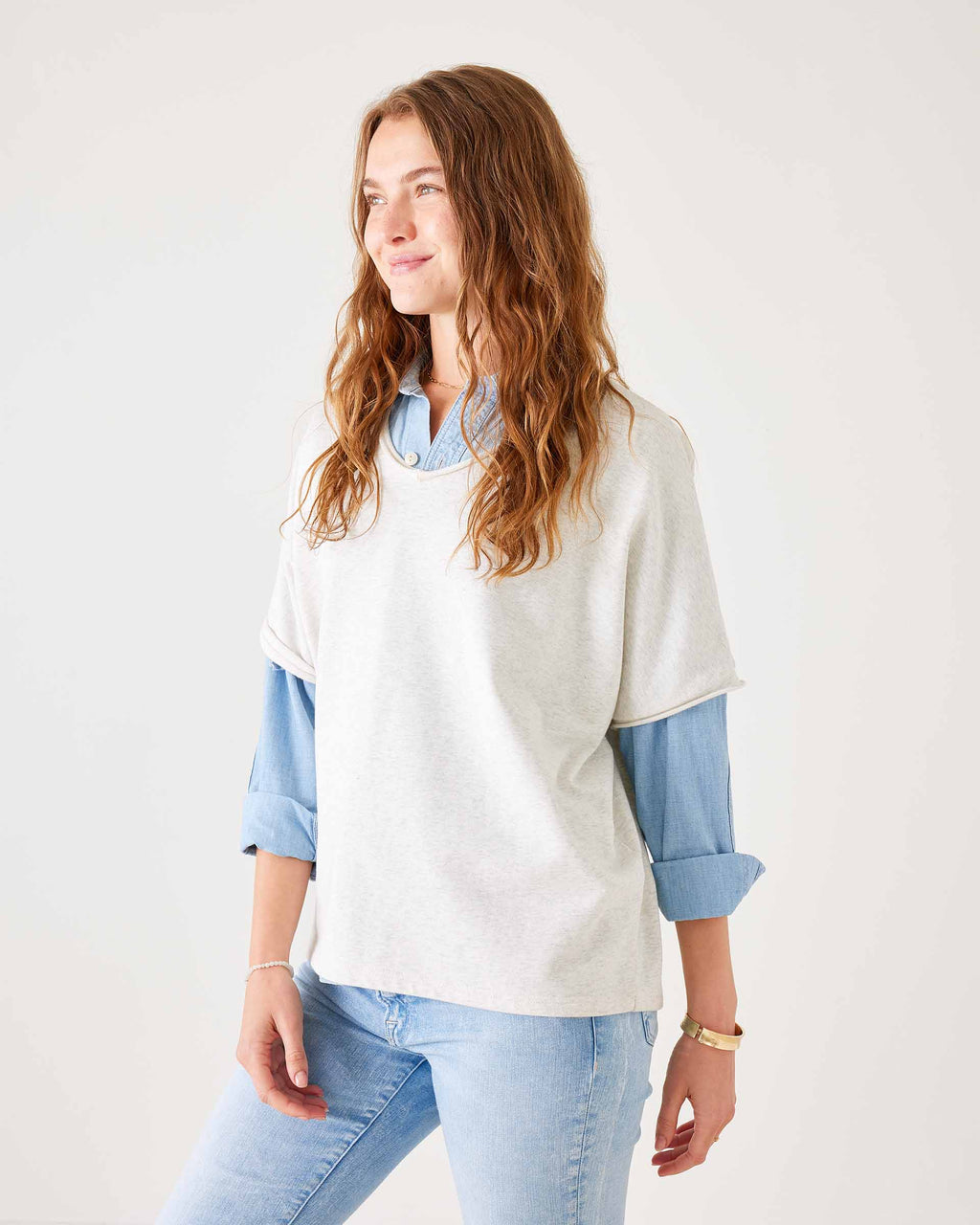 Frenchie Raw Edge V-Neck Sweatshirt