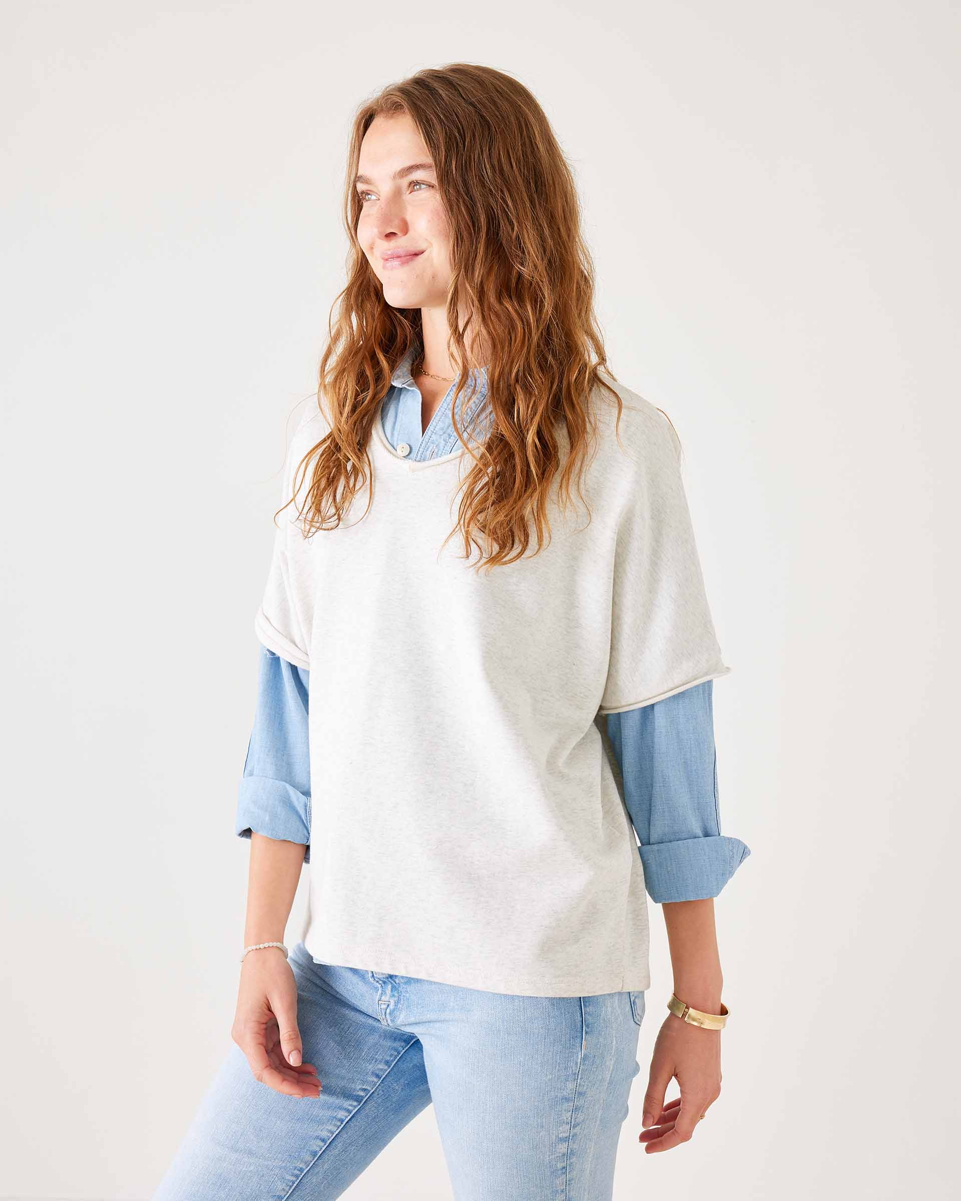 Frenchie Raw Edge V-Neck Sweatshirt