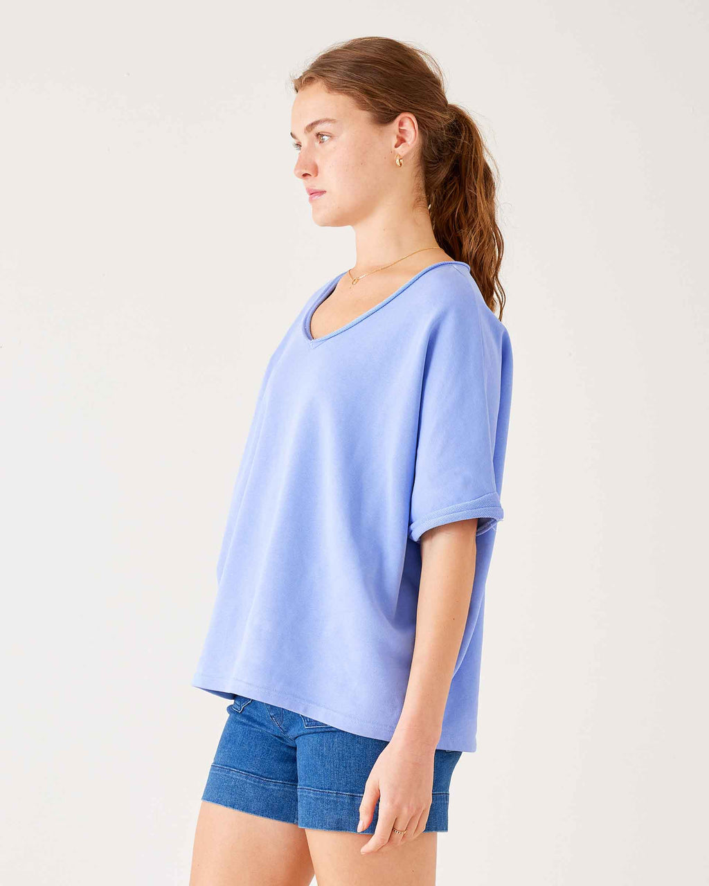 Frenchie Raw Edge V-Neck Sweatshirt