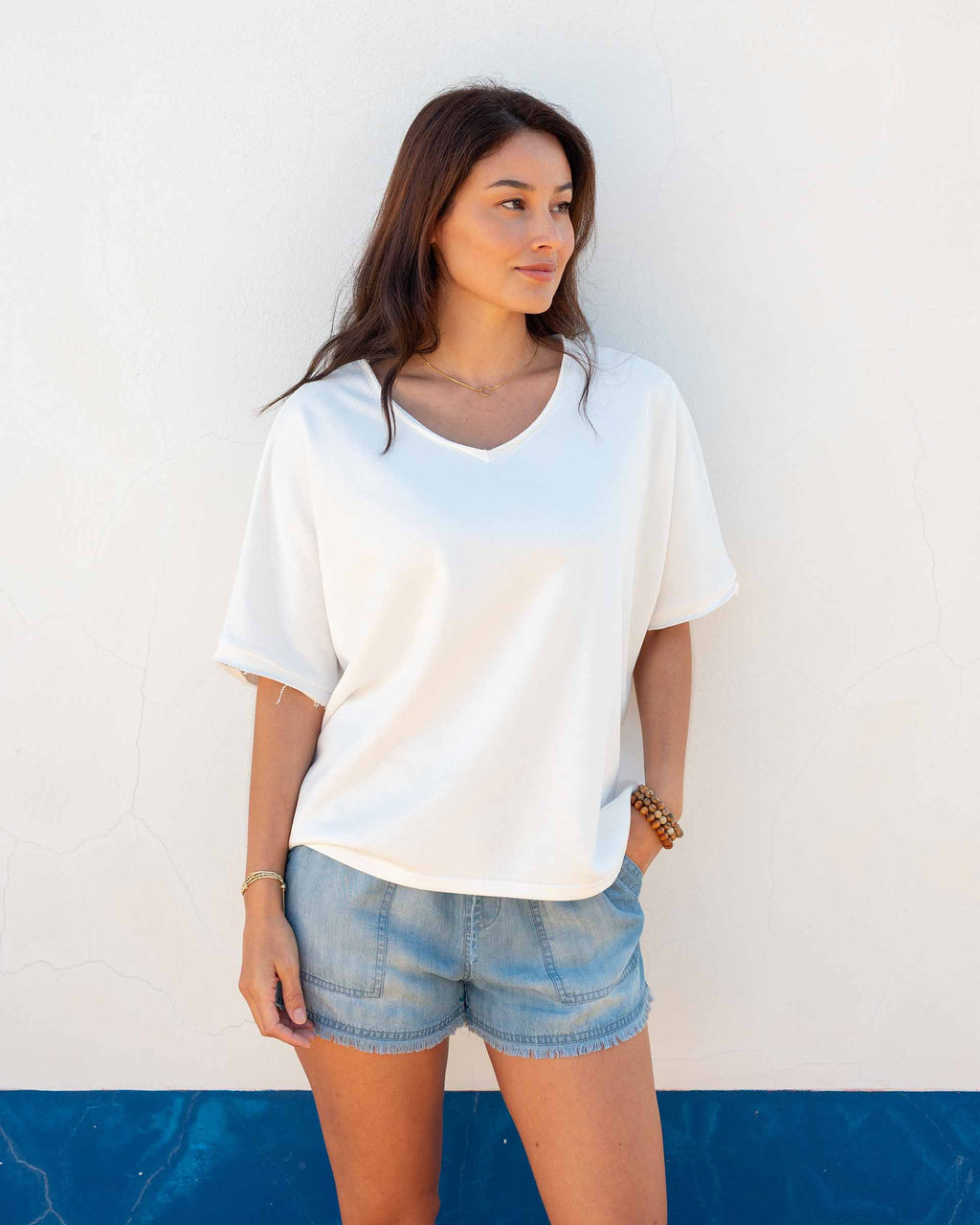 Frenchie Raw Edge V-Neck Sweatshirt