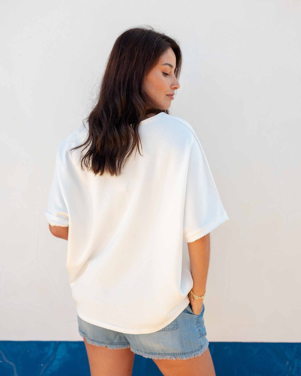 Frenchie Raw Edge V-Neck Sweatshirt