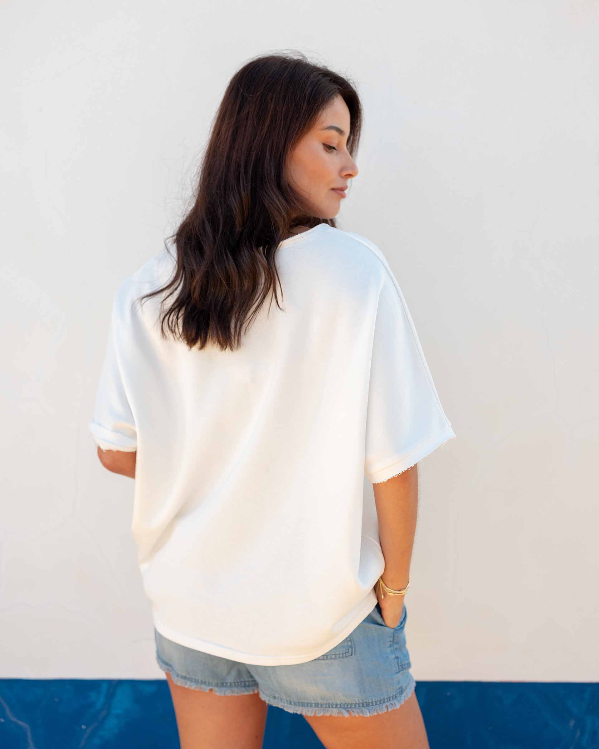 Frenchie Raw Edge V-Neck Sweatshirt