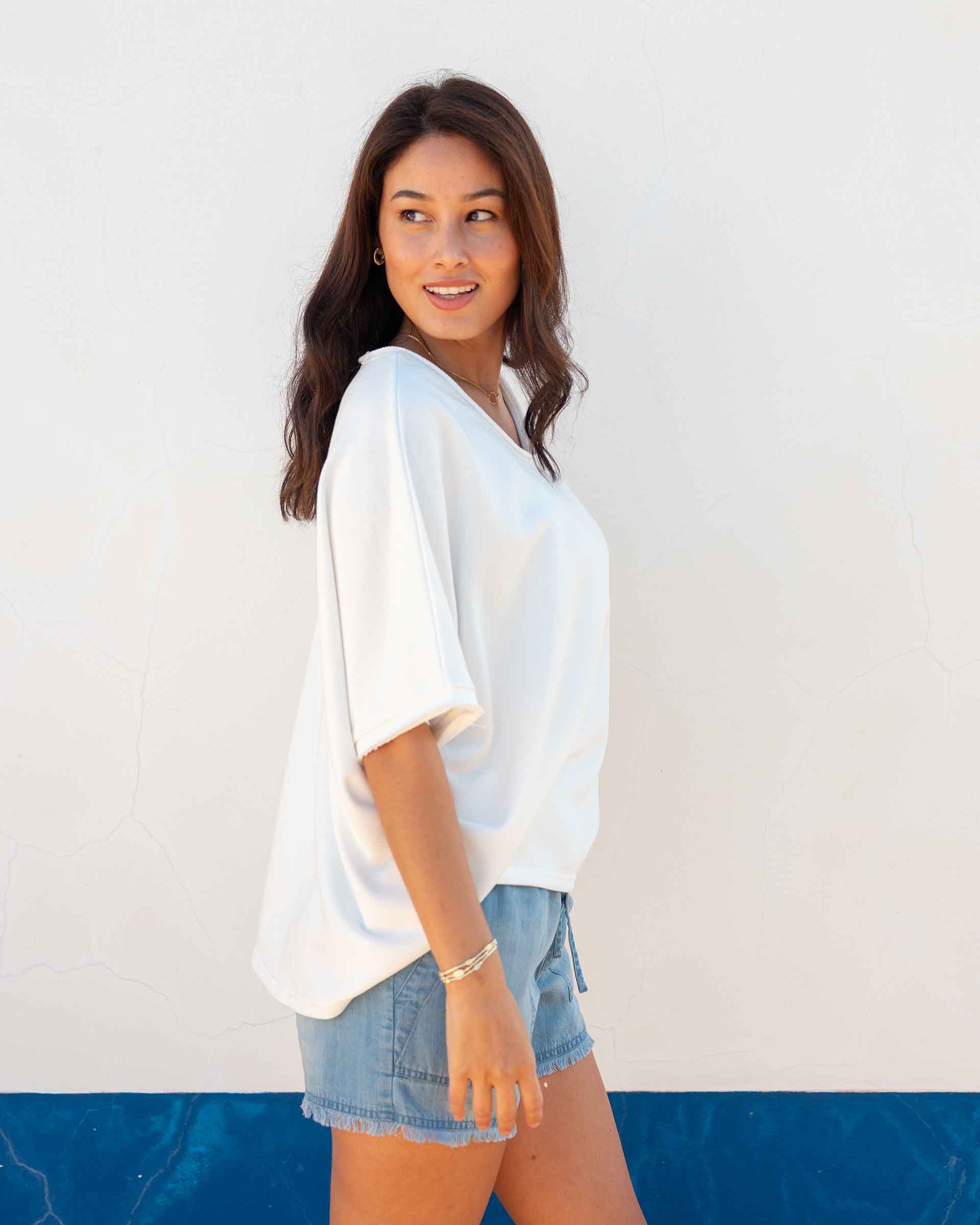 Frenchie Raw Edge V-Neck Sweatshirt